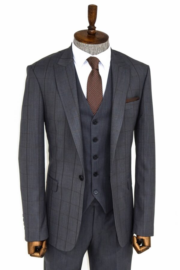 Plaid Peak Lapel Dark Grey 3 Piece Suit - Sport Coat Blazer
