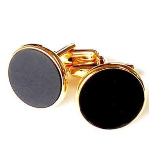 Genuine Onyx Stone in Classic Round GOLD 19mm Cuff Link Setting / Import
