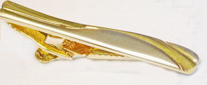 2 1/4 Inch Swoop pattern Tie Bar with Polished Gold and Mat Silver Finishes / Import / Boxed